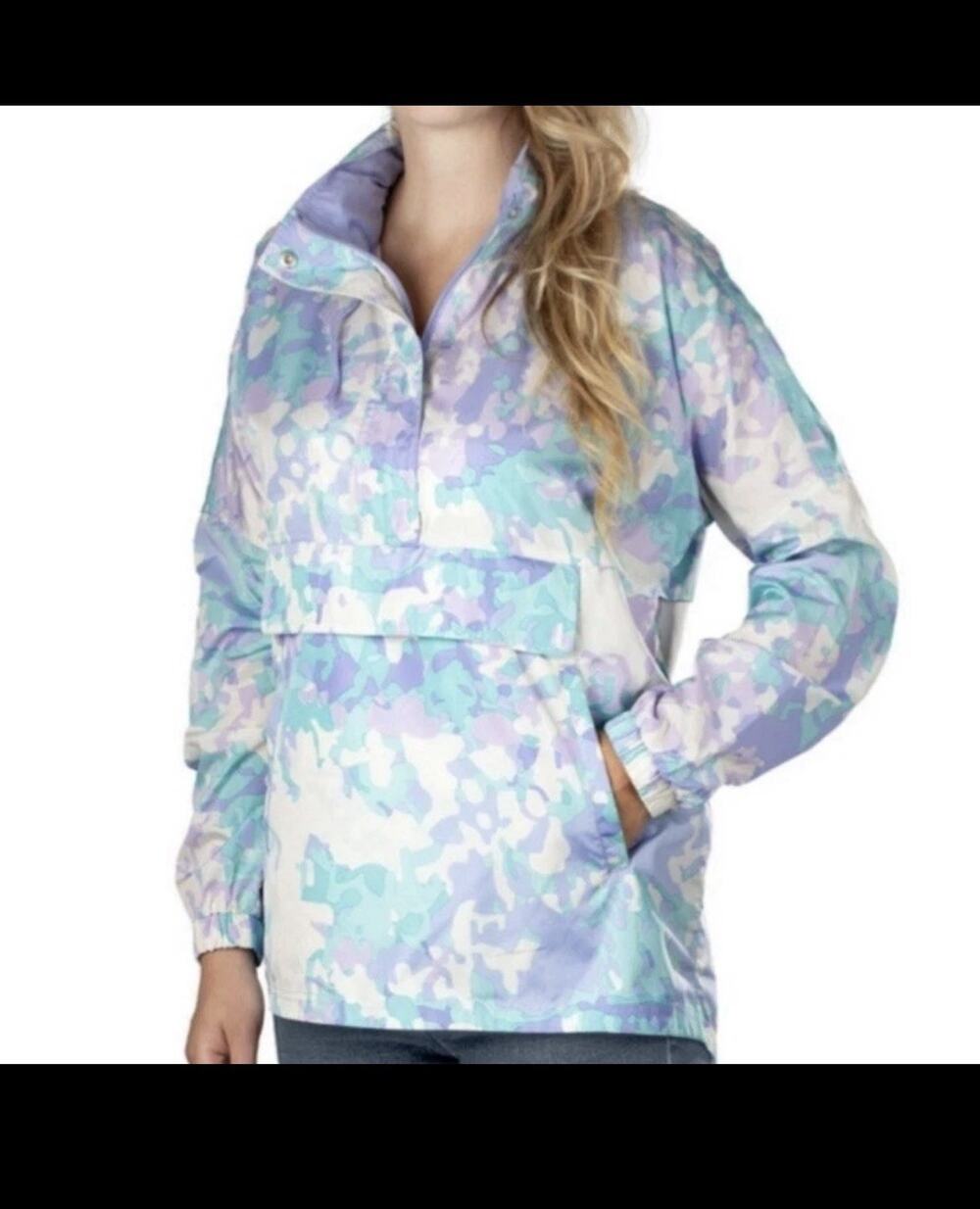 Lauren James Large Pastel Camo Hooded Anorak Rain Jacket Half Zip Windbreaker